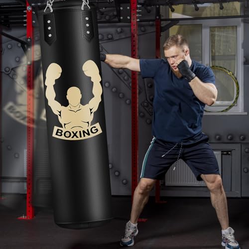 YORWHIN Heavy Punch Bag Set, 4FT Unfilled Kicking Bag, Reflex Ball, MMA Gloves, Wristband, Boxing Training Equipment for Adults, Karate, Kickboxing,