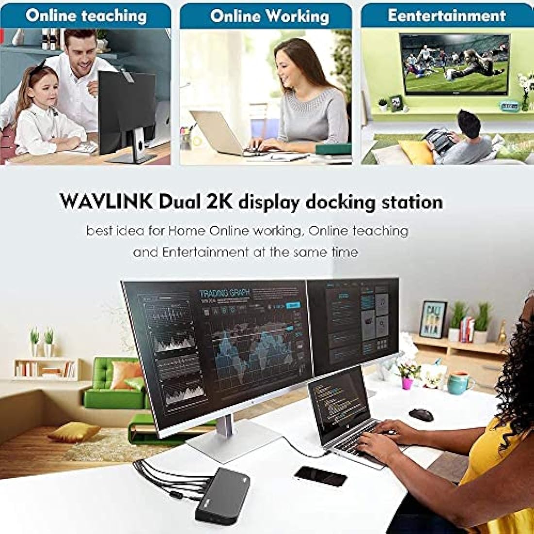 Wavlink Universal Docking Station Laptop USB 3.0 Dock with Dual Video Display Outputs HDMI/DVI/VGA up to 2048 x 1152,Gigabit Ethernet,6 USB ports,Audio Output/Input for Laptop,Ultrabook and PCs