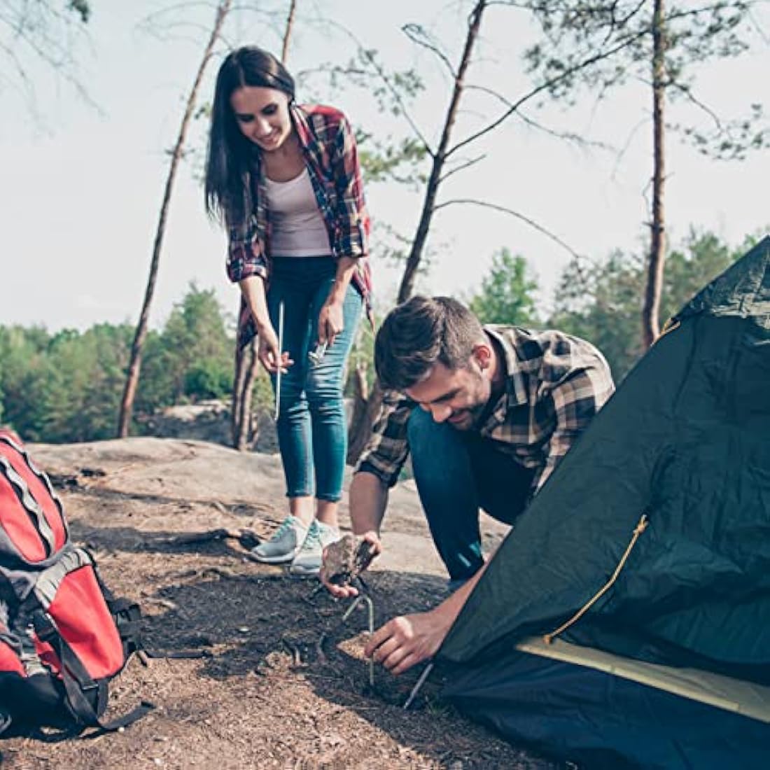 Relaxdays XL Set Of 10 Ground Anchors, Extremely Solid Ground Anchors, Tent Accessory; 39 cm, Galvanized Steel, Silver