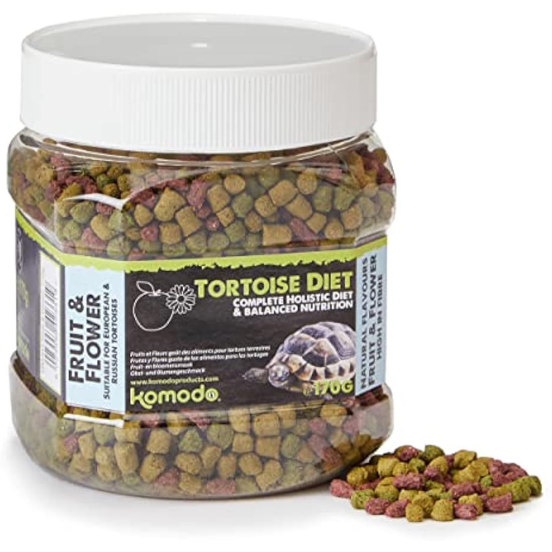 Komodo Complete Holistic Tortoise Diet Fruit and Flower 170g, Balanced food for Torotises, Natural Flavoured Tortoise Food