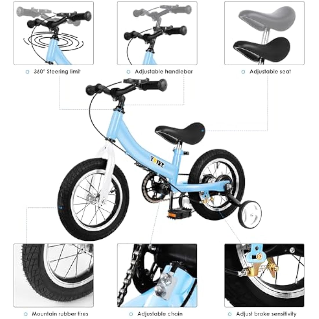 YBIKE Balance Bike 2 in 1,The Dual Use of a kids' Balance Bikes and Kids Bike, for 2 3 4 5 6 7 Years Old -12 14 16 Inches with Training Theory, Brake, Pedal