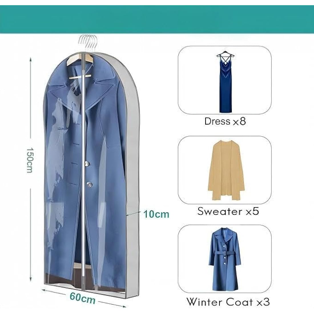 ZSURLUX Dress Bags Covers 60 x 150cm 2Pack, Hanging Dress Storage Bag, Long Garment Bags for Dresses, Long Coat, Grey