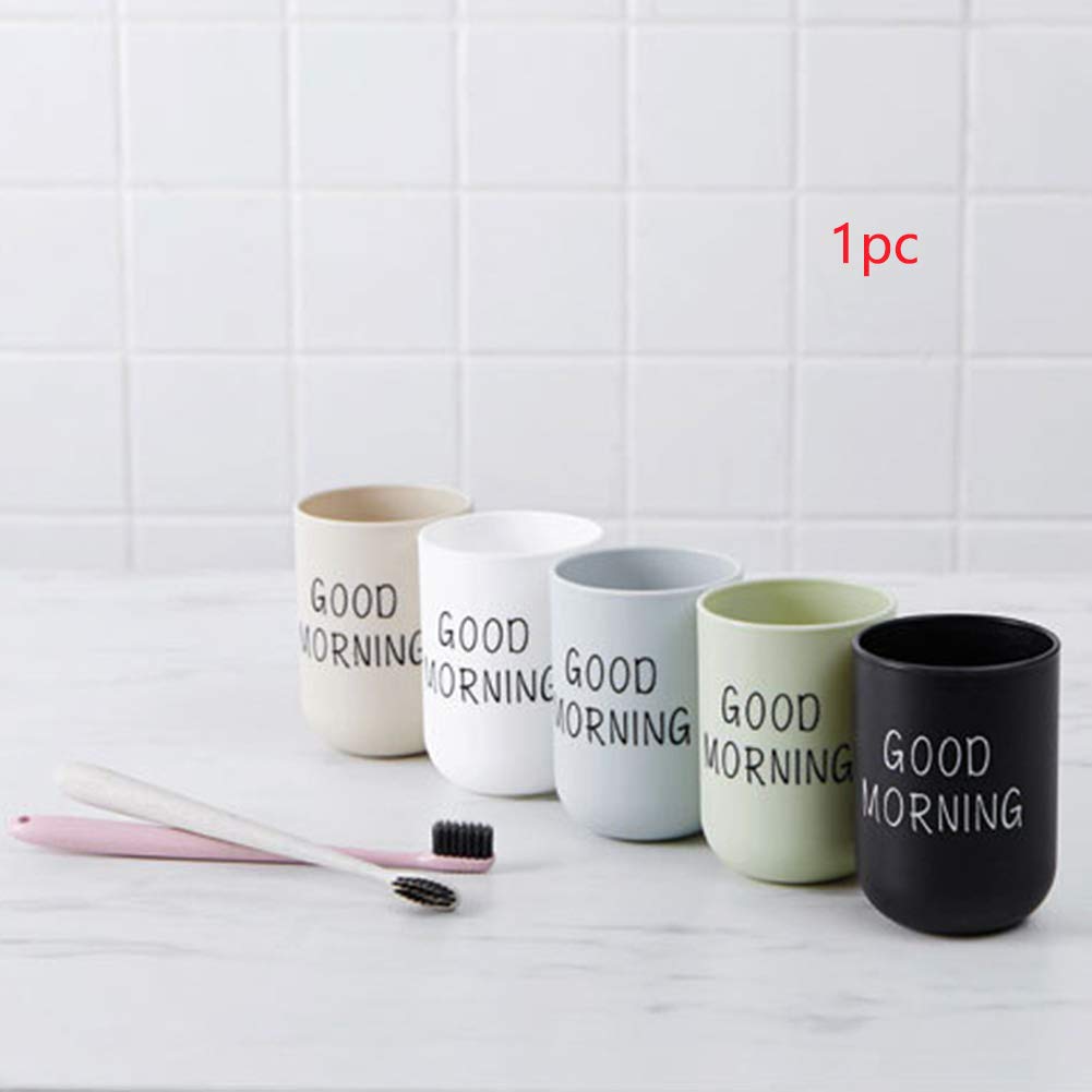ALEOHALTER Toothbrush Holder, Good Morning Cup Toothbrush Cup, Home Travel Bathroom Washing Toothpaste Holder Plastic Tumbler Cup(Black)
