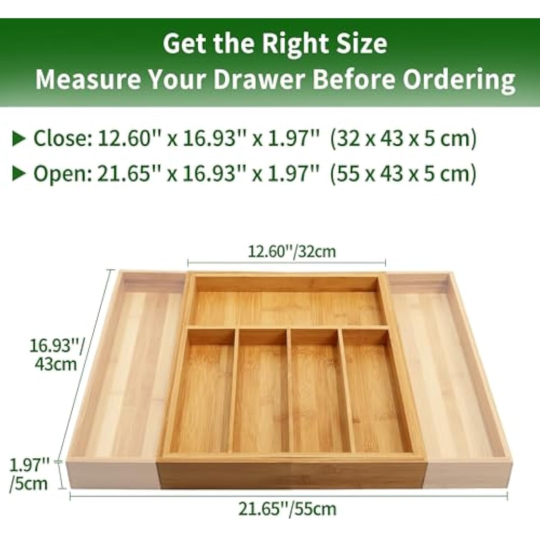 VaeFae Bamboo Cutlery Drawer Organiser, Expandable Cutlery Tray, Wooden Drawer Dividers for Kitchen Utensils and Flatware (5-7 Slots)