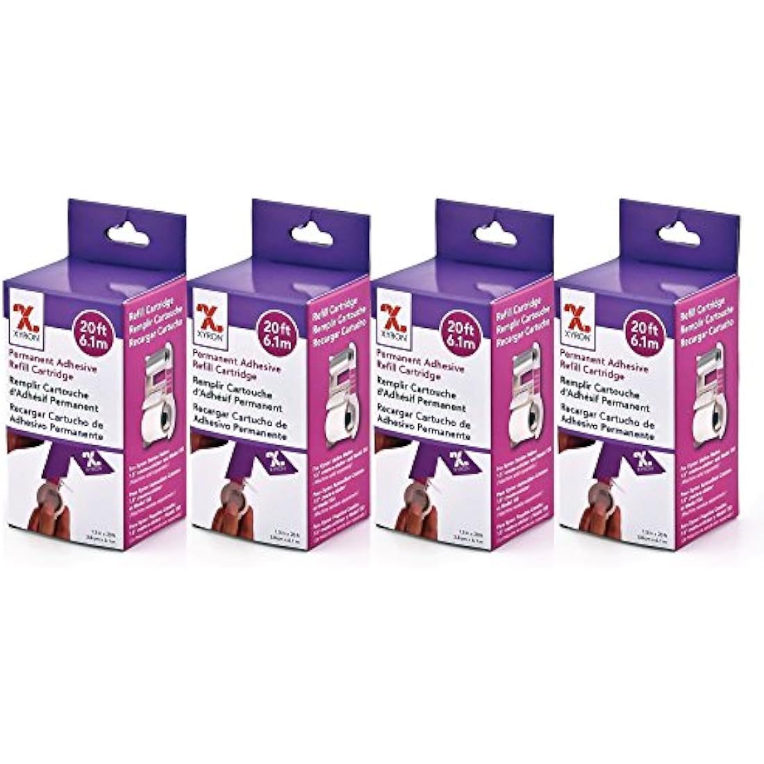 Xyron Permanent Adhesive Refills for X150 Sticker Maker, 1.5" x 20', Refill Cartridges, 4 Pack (AT155-20A)