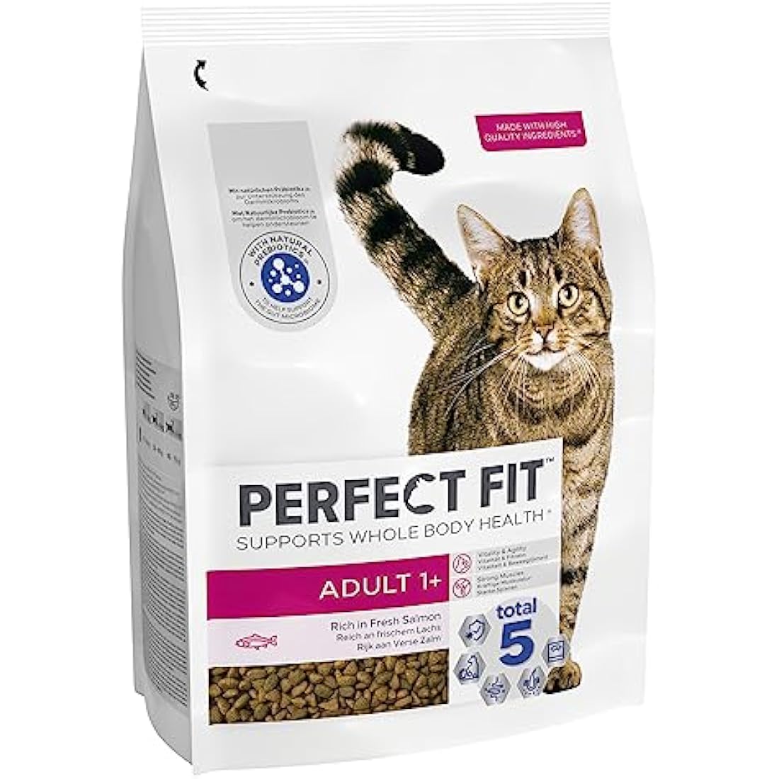 Perfect Fit Adult 1+ Complete Dry Cat Food for Adult Cats Aged 1+ Years, Rich in Salmon, 3 Bags (2.8 kg)