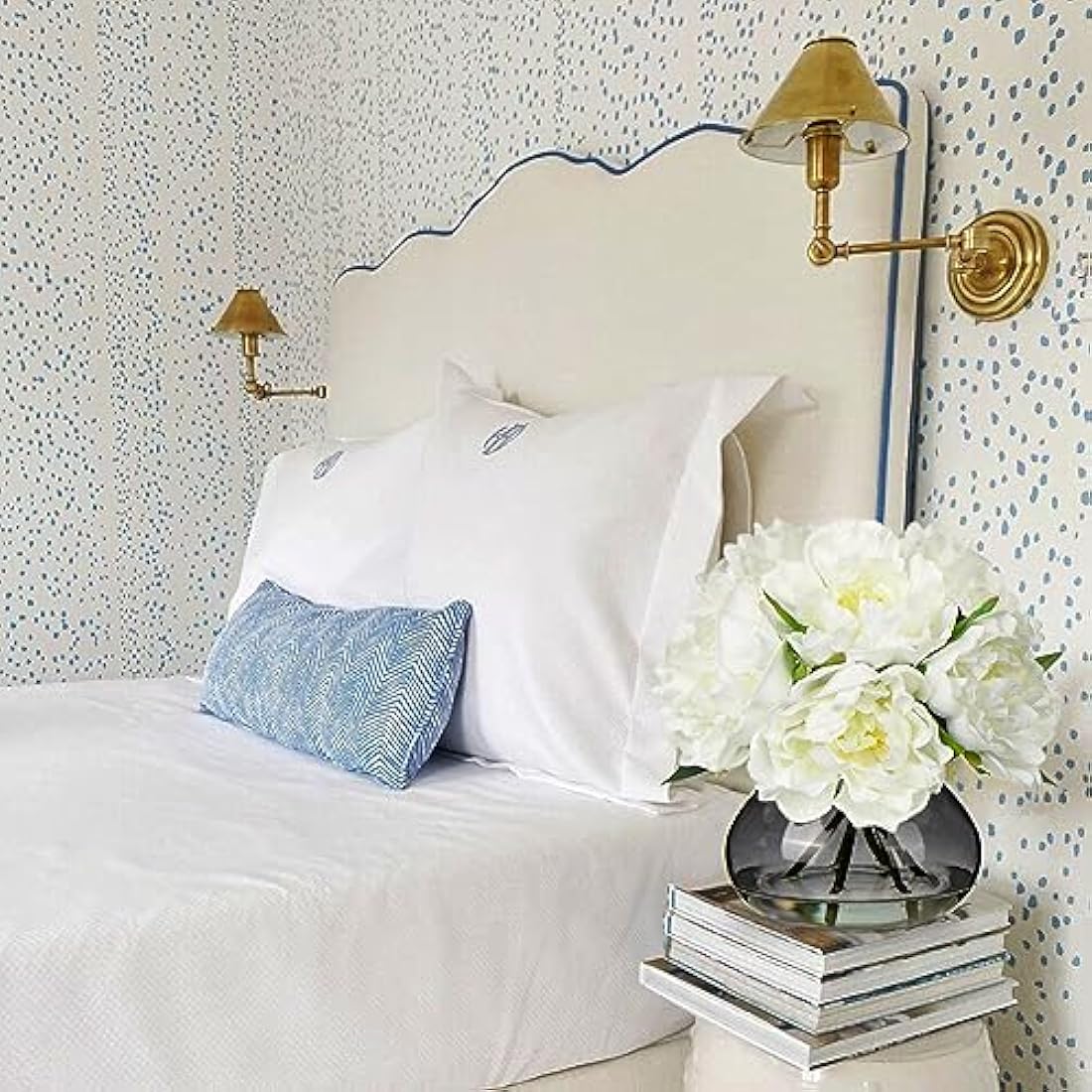 Oairse Artificial Peony Flowers in Vase Real Touch Fake Peonies Flower in Glass Vase with Faux Water White Faux Flower Arrangement for Home Decor Bathroom Living Room Wedding Centerpiece Decoration