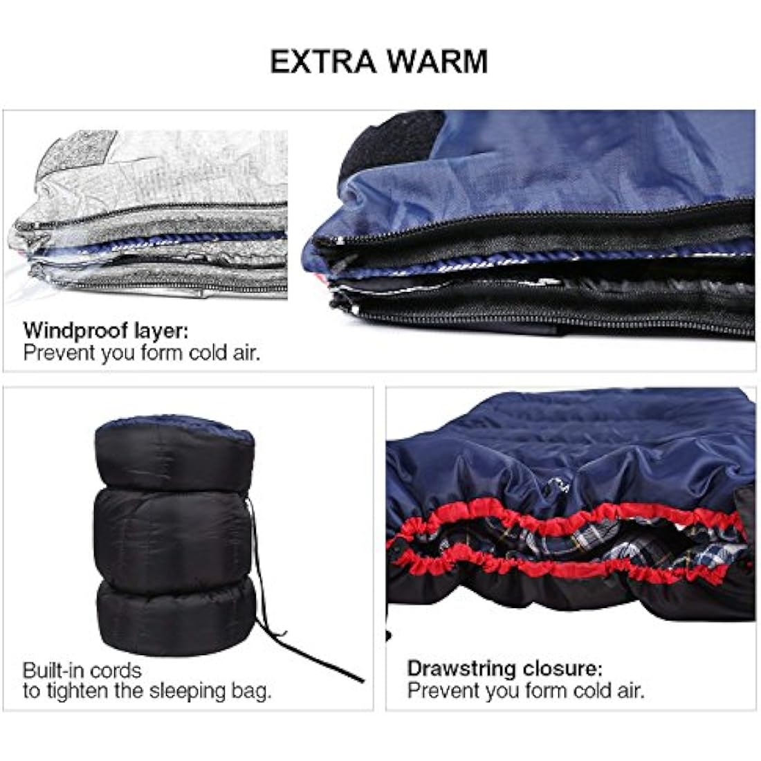 REDCAMP Cotton Flannel Sleeping Bags for Camping, 3-Season Warm and Comfortable Adult Sleeping Bag, Envelope with 2/3/4lbs Filling