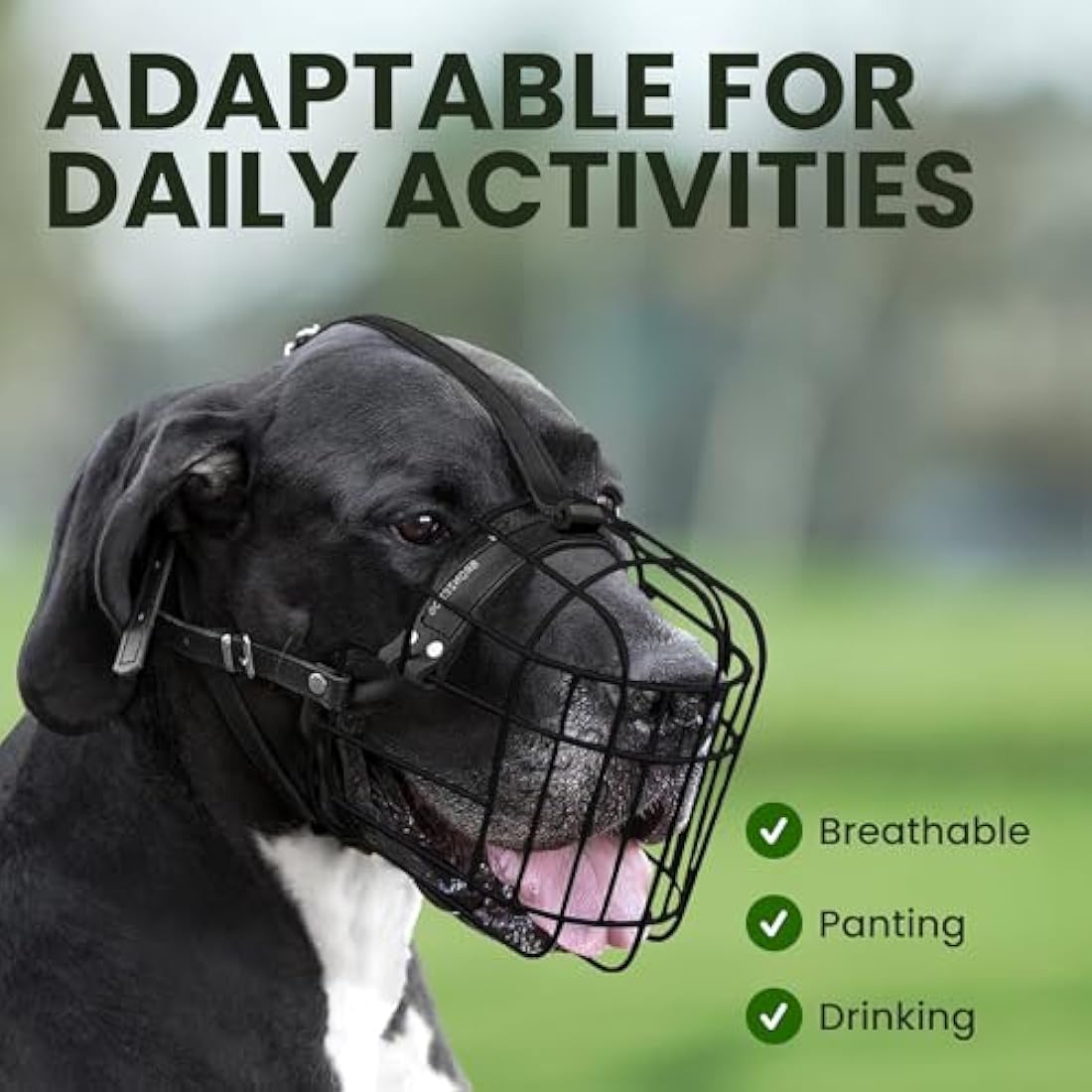 BRONZEDOG Dog Muzzle Adjustable Durable Metal Wire Basket for Large and Extra Large Dogs with Leather Straps Breathable, Drinkable, Training, Prevents Biting