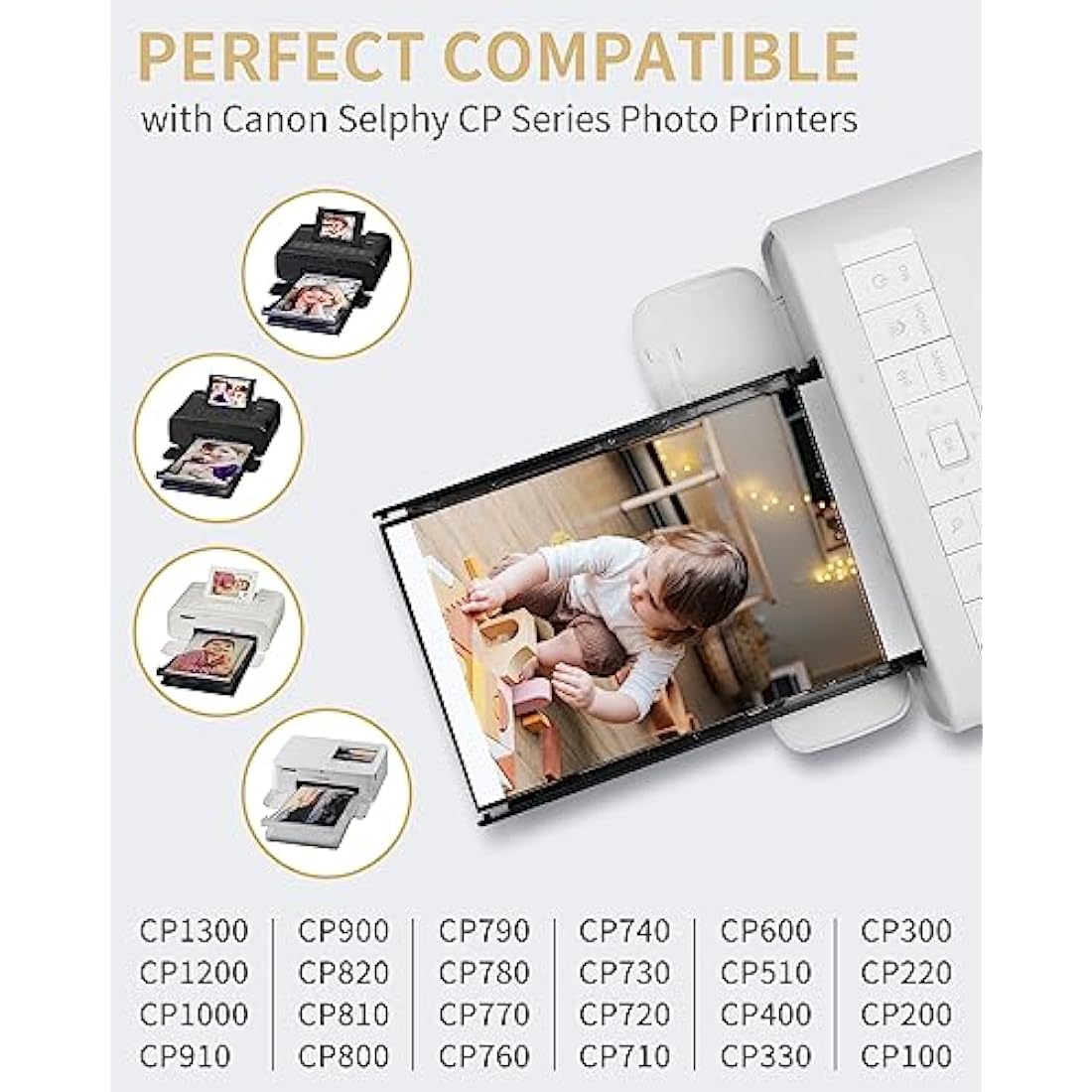 Compatible Canon Selphy CP1300 CP1000 CP1200 CP910 CP810 Ink and Paper Set KP-108IN Photo Cartridge for Selphy CP Series Printers,108 Sheets Paper (4 x 6 inch), 3 Color Ink Cartridges