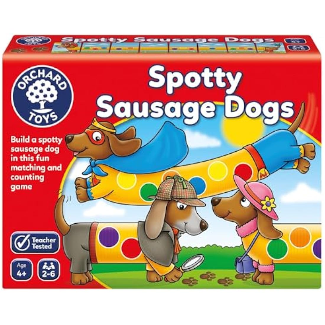 Orchard Toys Spotty Sausage Dogs Game, Fun Memory and Counting Game, Perfect for Children age 4+, Family Game, Educational Toy Games, Yellow