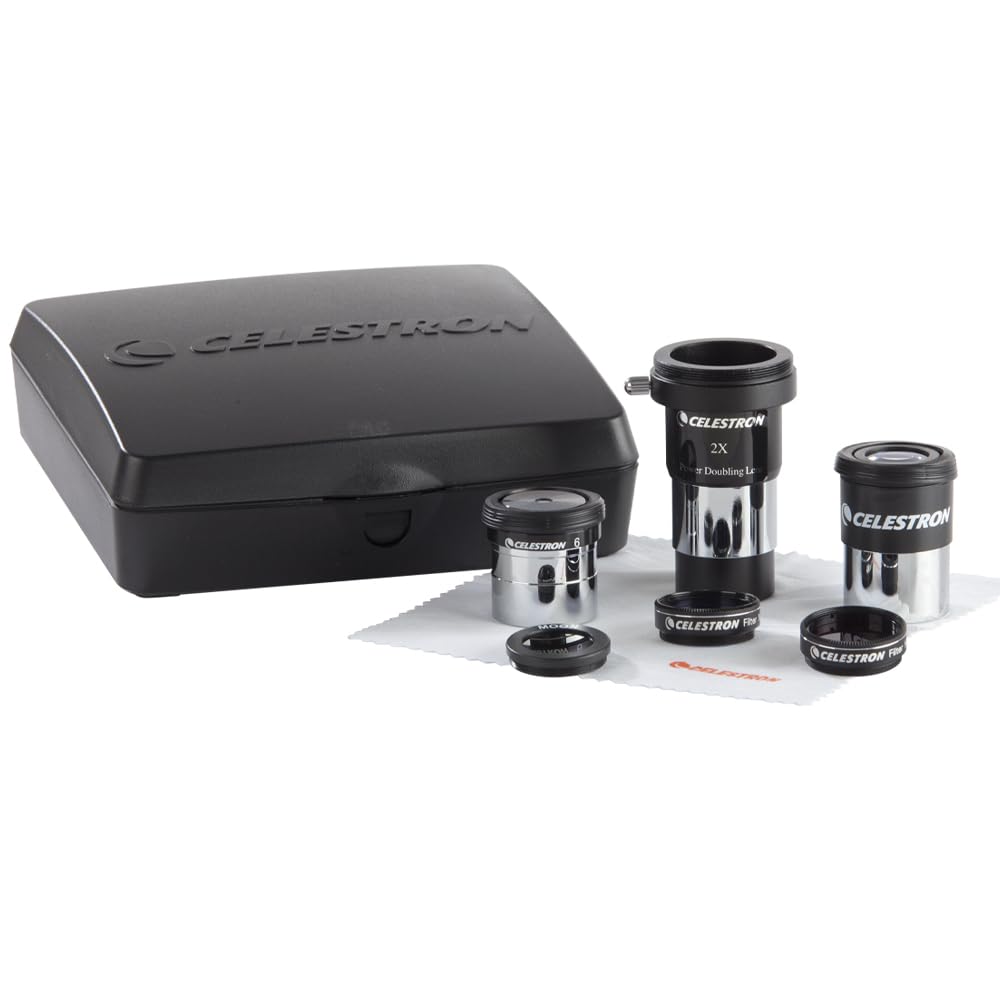 Celestron 94307 AstroMaster 8-piece Eyepiece & Filter Accessory Kit - includes two 1.25? Eyepieces, 2x Barlow Lens, Three Filters, Cleaning Cloth and
