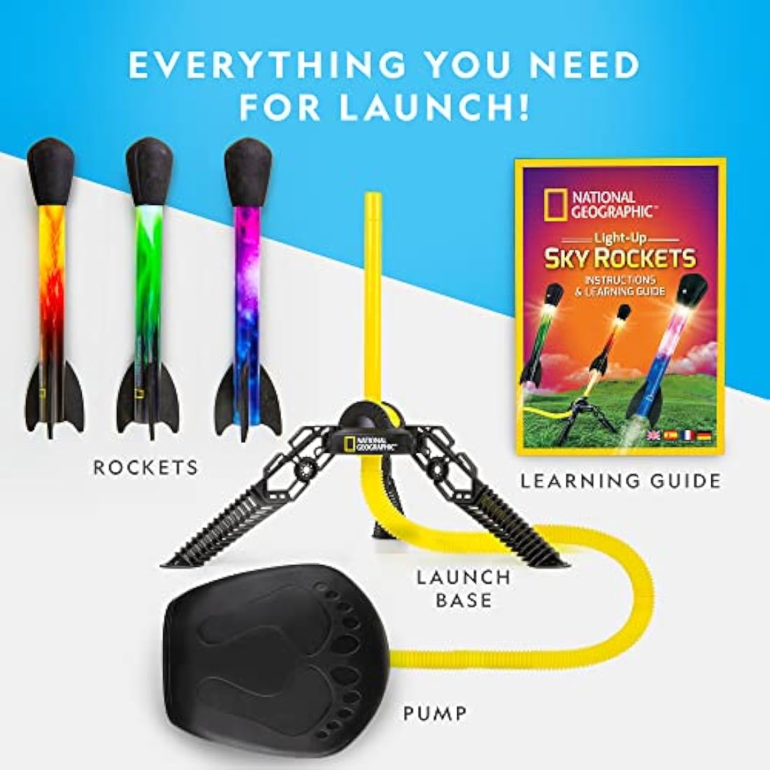 National Geographic Air Rocket Toy – LED Rocket Launcher for Kids, Jump & Launch Air Powered Foam Rockets up to 30.5 Meters, Kids Outdoor Activities