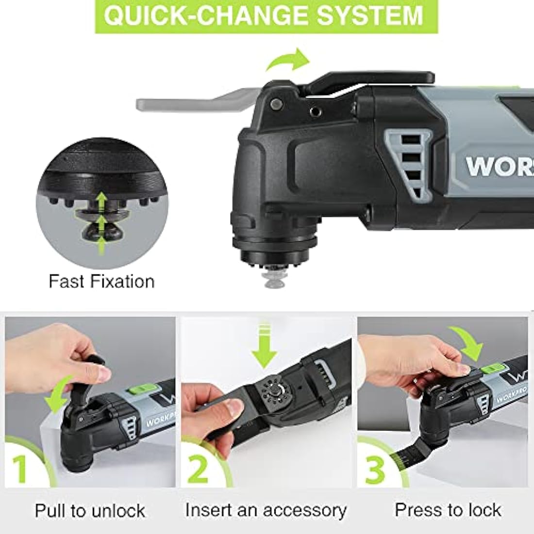 WORKPRO Oscillating Multi Tool 300W, 7 Variable Speeds, 3° Oscillation Angle, Quick Change Blade System, 17pc Accessories Kit Make it a Details Sander, Cutter, Scraper, Grinder