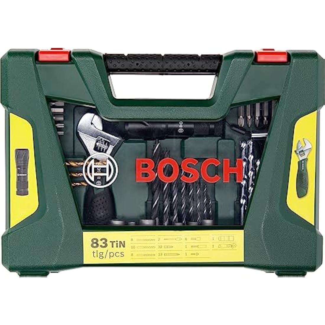 Bosch 83 pcs. Titanium Drill and Screwdriver Bit Set V-Line (with LED Torch and Adjustable Spanner, for Wood, Masonry and Metal, Accessories Drills and Screwdrivers)