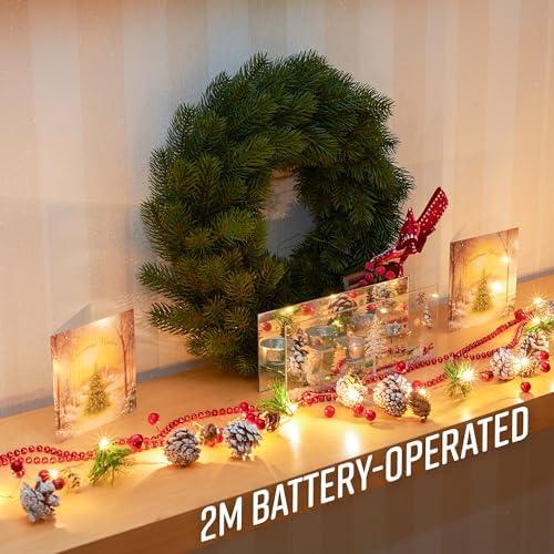GloBrite Christmas Garland - 2M Pre-Lit Decoration with 20 LEDs for Fireplace, Indoor, and Stairs