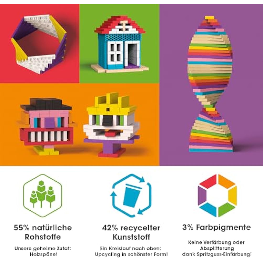 bioblo Funbox Pastel Mix 200 pieces | Sustainable colorful building blocks for children from 3 years | Wooden building blocks children's toys | STEM Montessori toys for stacking & balancing toy