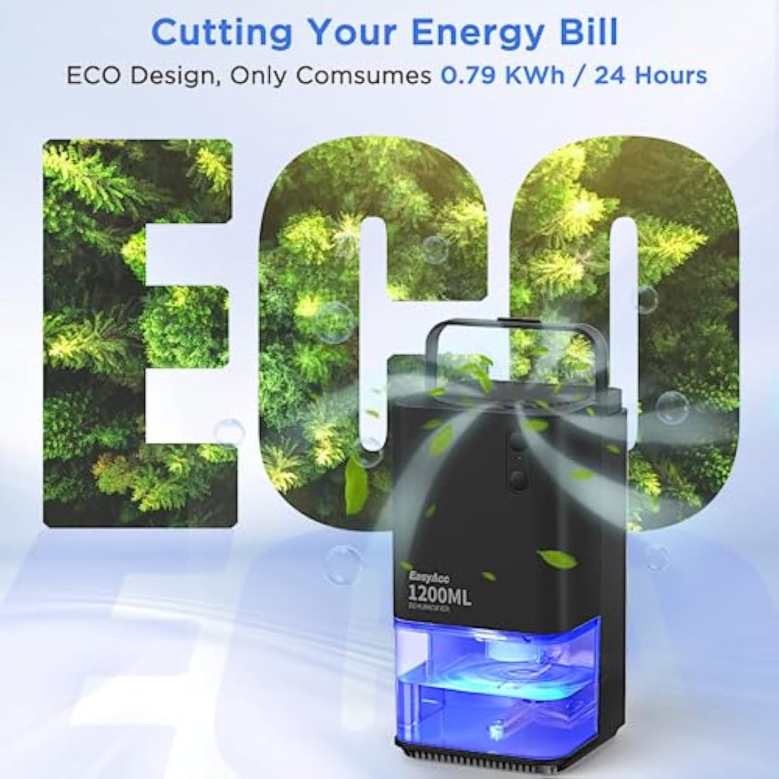 Dehumidifier for Home Damp, EasyAcc 1200ml Electric Dehumidifier with Ultra Quiet & Auto Shut off 7 Colorful LED Portable Mini for Wardrobe Bathroom Closet RV Bedroom Garage-Black