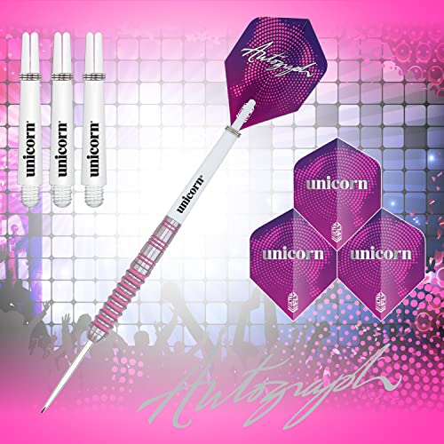Unicorn Steel Tip Darts Set | Autograph Series Style 1 | 80% Natural Tungsten Barrels with Pink Accents | 28 g