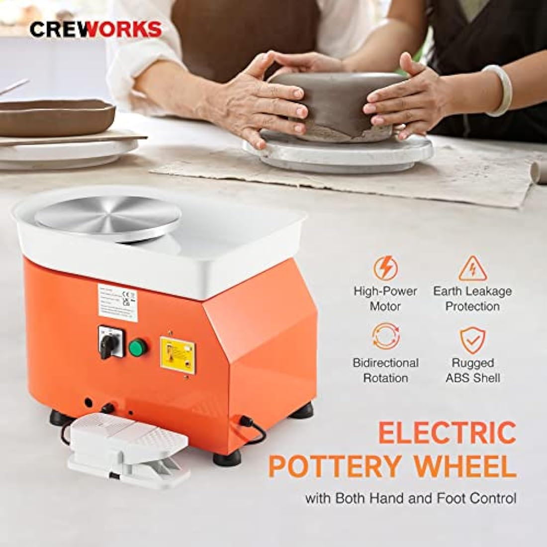 CREWORKS 350W Electric Pottery Wheel, 25cm Turntable Potter's Wheel for Kids Adults, Adjustable Speed Pottery Clay Shaping Machine with Foot Pedal Sculpting Tools, DIY Pottery Kit for Beginners & Pros