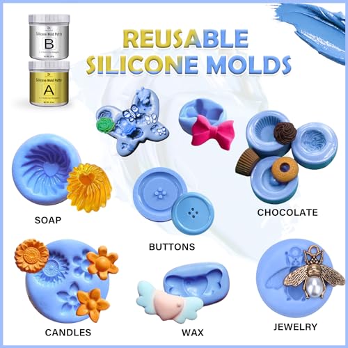 Silicone Putty - 1,200g Flexible Silicone Mold Making Kit - Easy 1:1 Mixing Ratio Fast Curing Moulding Putty for Reusable Moulds, Casting, Resin, Soap
