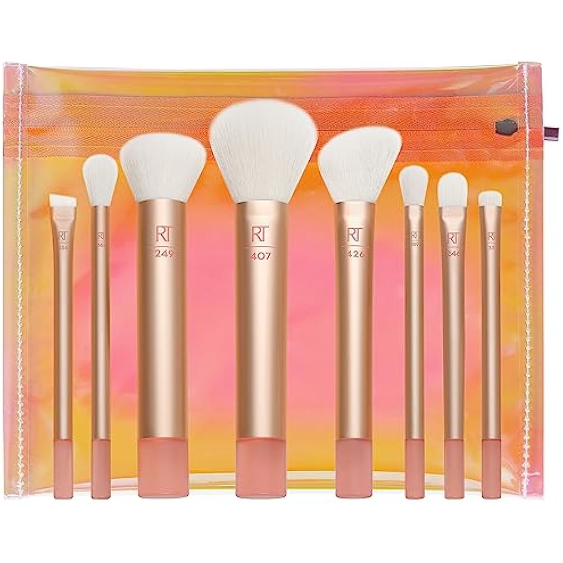 REAL TECHNIQUES The Wanderer Make up Brush Kit, Premium and Professional 8 Midi-size Brush Set with Bag, Soft Bristles, Foundations, Powders, and Concealers, Gold