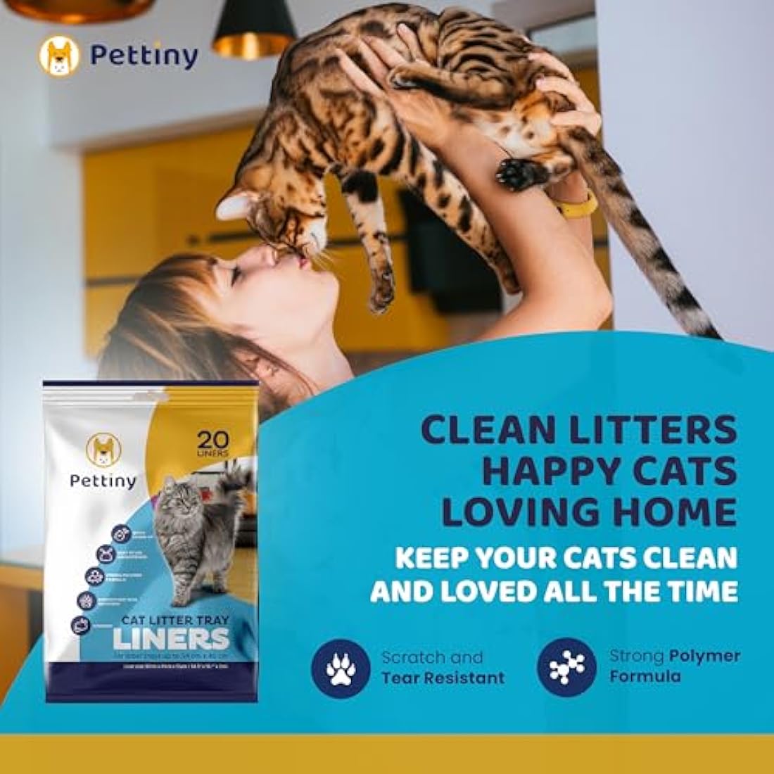 Pettiny 20 Cat Litter Tray Liners with Drawstrings Scratch Resistant Bags for Medium and Large Litter Box