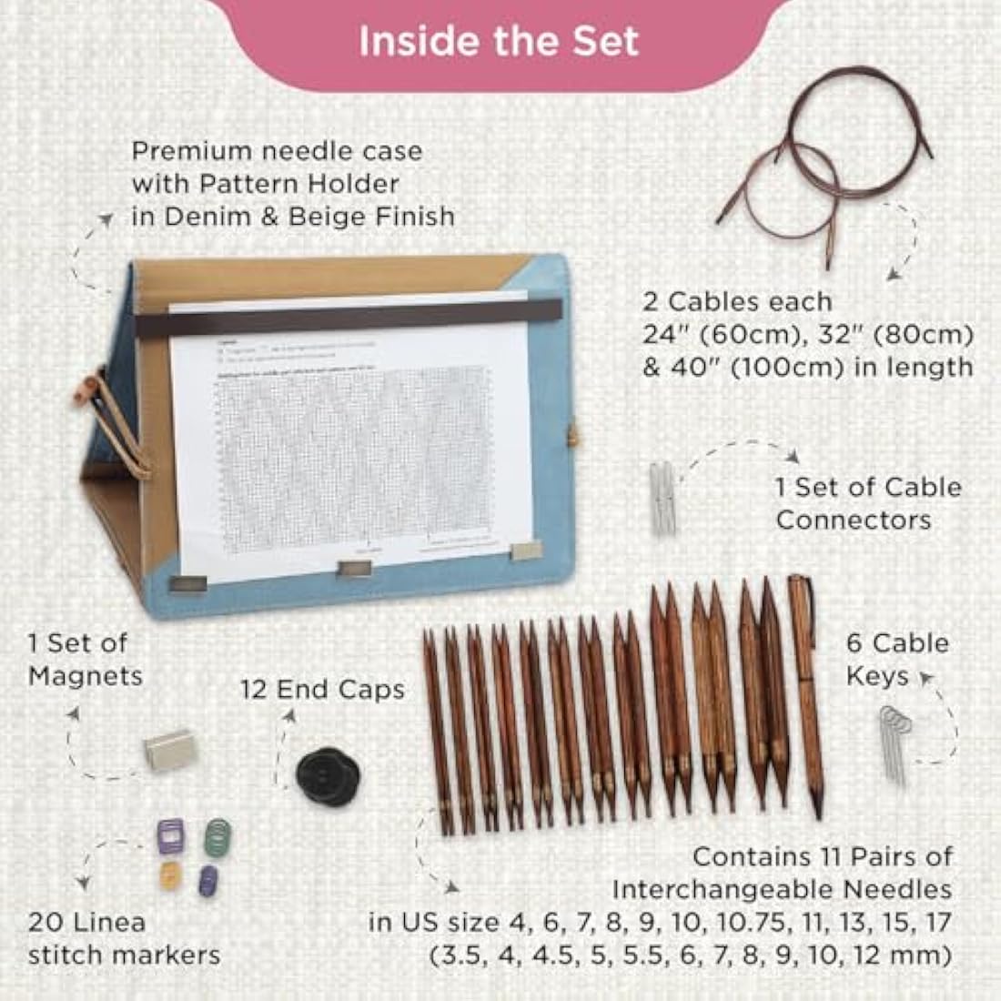 KnitPro Ginger Regal Interchangeable Needle Set 5" (13cm) | 11 Sizes (3.5mm to 12mm)