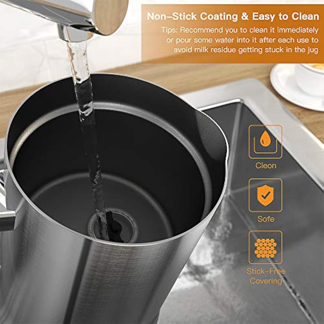 Milk Frother, SAYESO Electric Milk Frother and Warmer with Hot Cold Functionality, Stainless Steel Foam Maker, Automatic Shut-Off Milk Steamer for Coffee, Latte, Cappuccino and Macchiato (Silver)