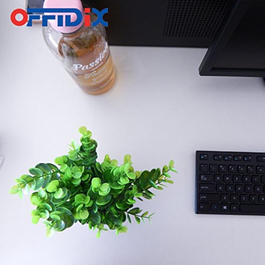OFFIDIX Mini Plastic Eucalyptus Artificial Plants with Vase for Office desk, home and friends’ gift Fake Plant with Plastic Pots for Home Decoration (White)