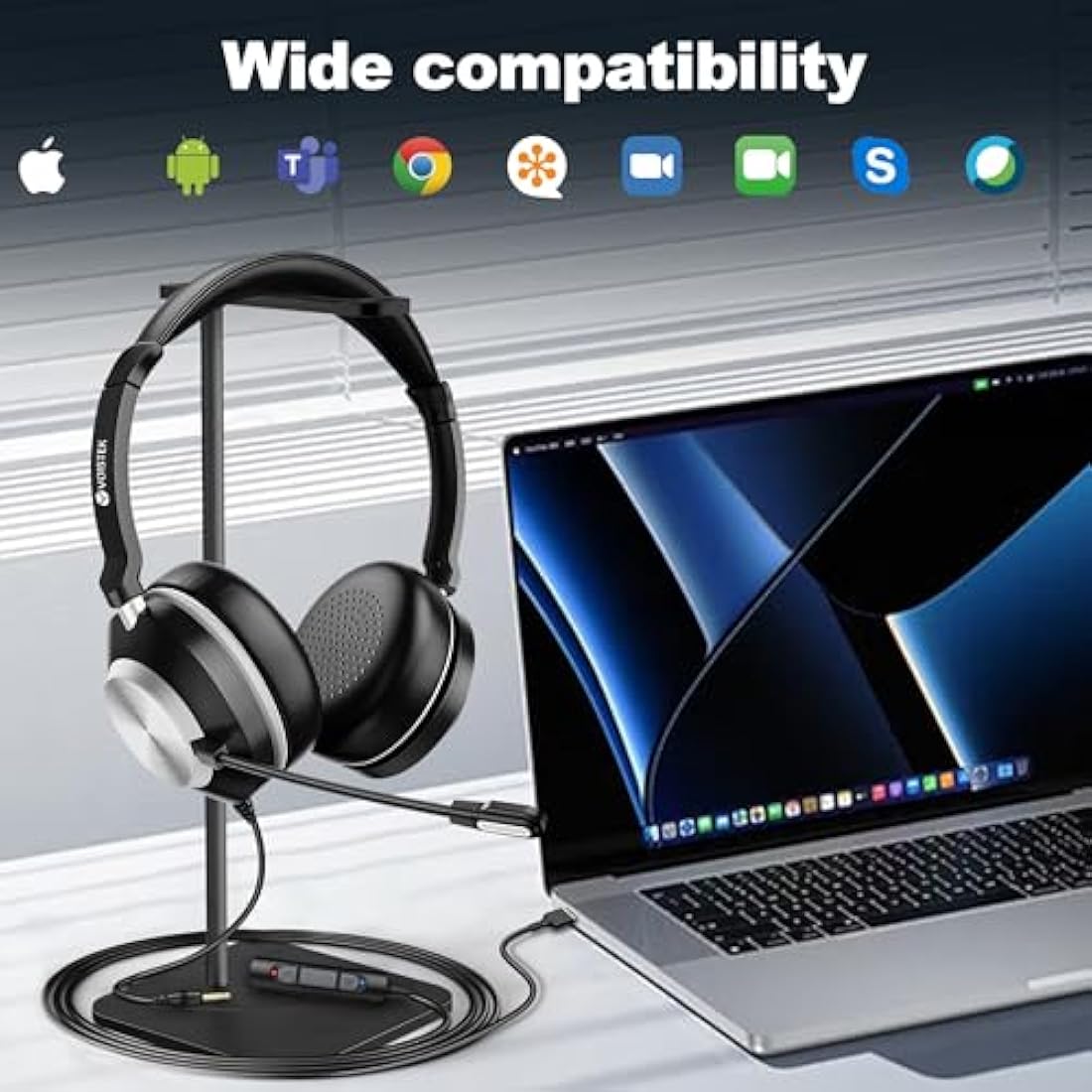 Voistek USB Headset with Microphone for Laptop PC,Wired Computer Headphones With Noise Cancelling Mic & In-line Controls for VoIP, Call Center, Online Classes, Teams, Zoom, Skype