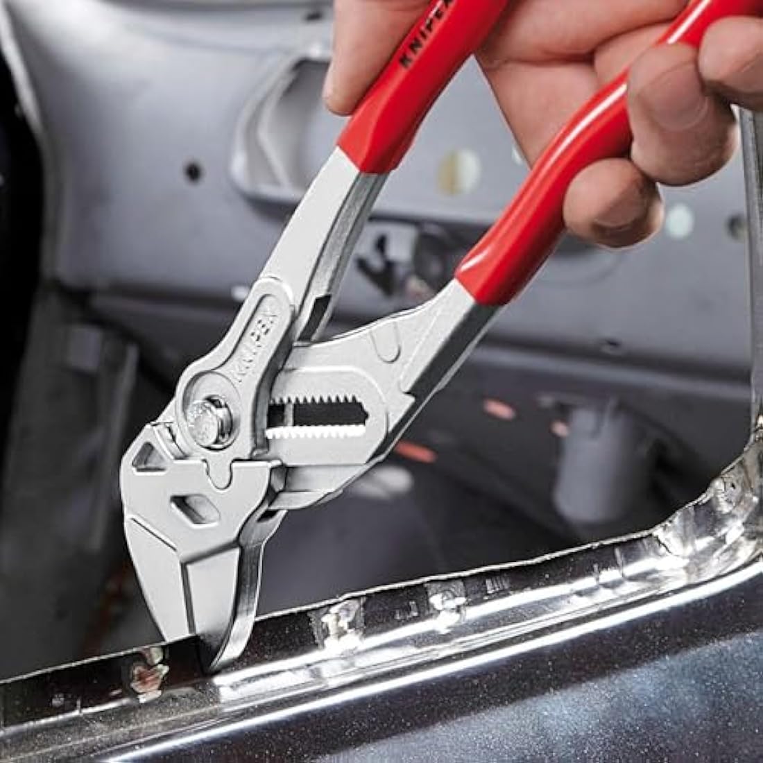 KNIPEX Pliers Wrench, Chrome-Plated, 300 mm, Grips Continuously Up to 68 mm, Fine Adjustment by Button Push, Adjustable Wrench, 86 03 300