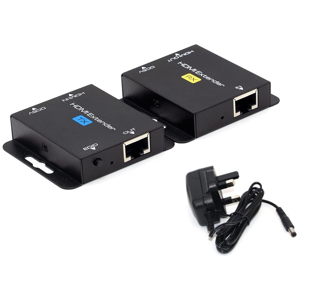HDMI Extender 60M/196ft With POC 1080P@60Hz 3D HDMI Repeater (TX and RX) RJ45 to HDMI Converter Transfer Single by Cat5e/Cat6/Cat7/Cat8 OFC Cable with