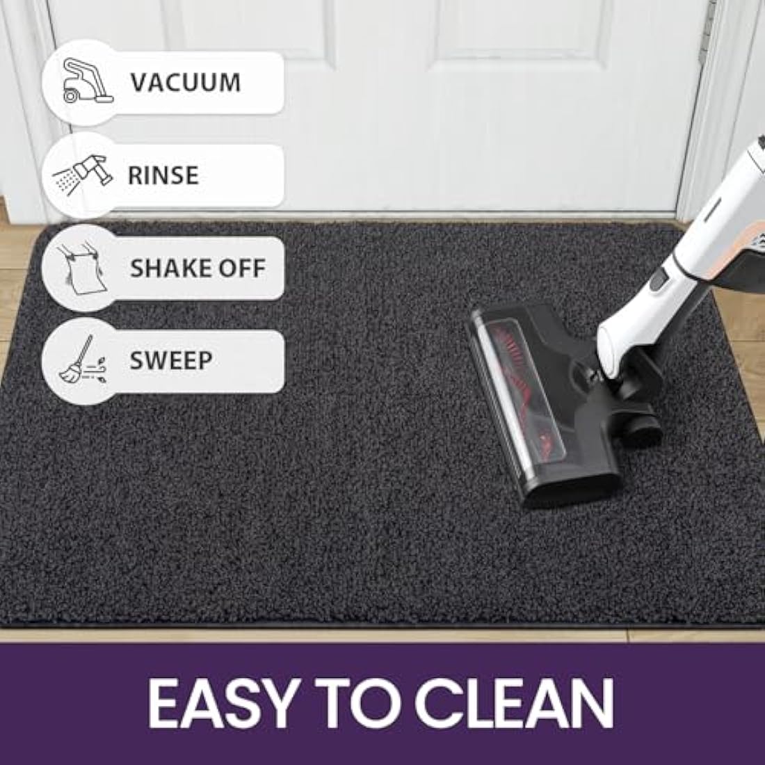 DEXI Dirt Trapper Door Mat Indoor, Non-slip Doormats Inside, Machine Washable, Super Absorbent Entrance Mats Soft Floor Carpet Rug, 60 x 90 cm, Black-Grey