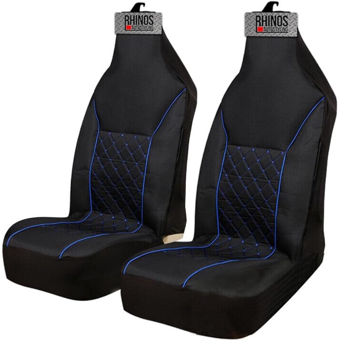 rhinos autostyling For Mitsubishi L200 (Single Cab) - Premium Luxury Fabric Car Seat Covers - Blue Quilted Piping - 2 x Fronts