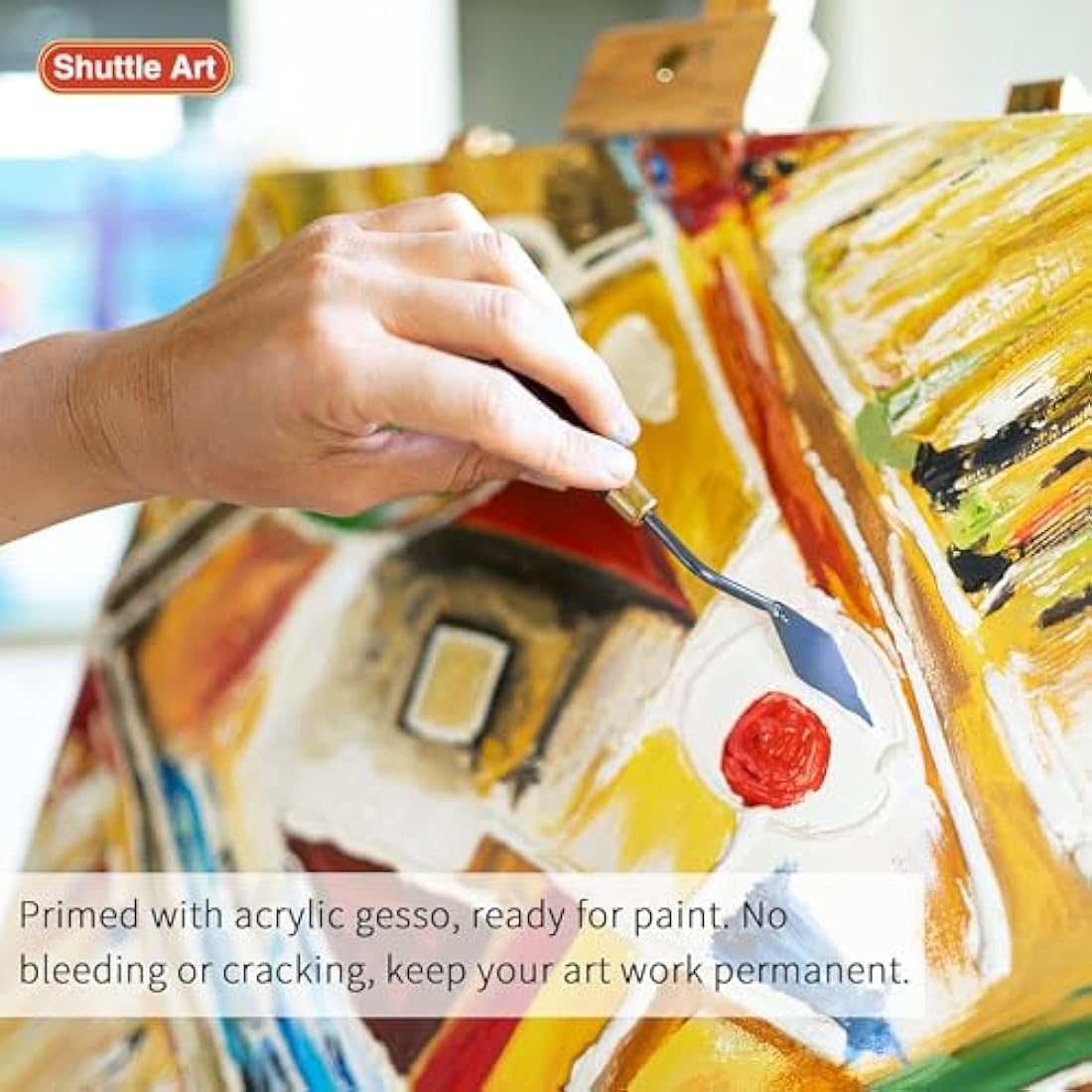 Shuttle Art Canvas for Painting, 15 Multi Pack Stretched Blank Canvas Boards, 4x4, 5x7, 8x10, 9x12, 11x14 Inches (3 of Each), Primed White Painting Canvas, Canvases for Acrylic, Oil Painting
