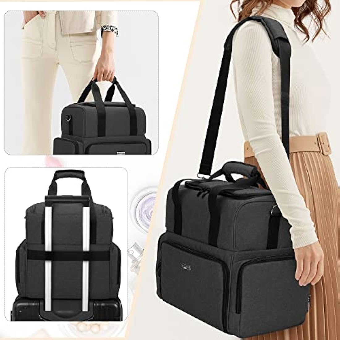 BAFASO 2 Layers Travel Makeup Bag with 3 Inner Removable Pouches, Cosmetic Bag with Detachable Dividers (Patented), Black