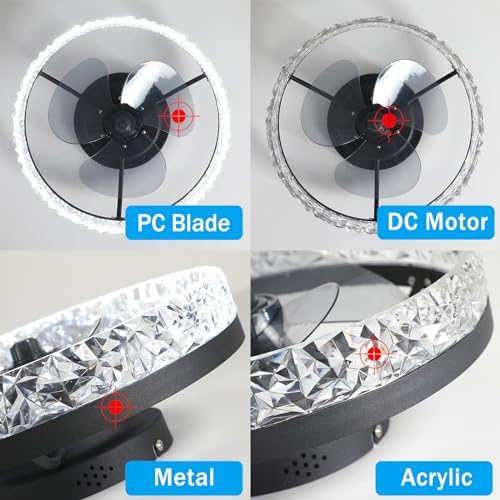 Quiet Ceiling Fans with Lights Remote Control, Modern Lighting Fan Ceiling Light LED Dimmable Ceiling Fan Lamps for Bedroom Living Room, Fan Reversible and 6 Speeds (Black, 50CM)