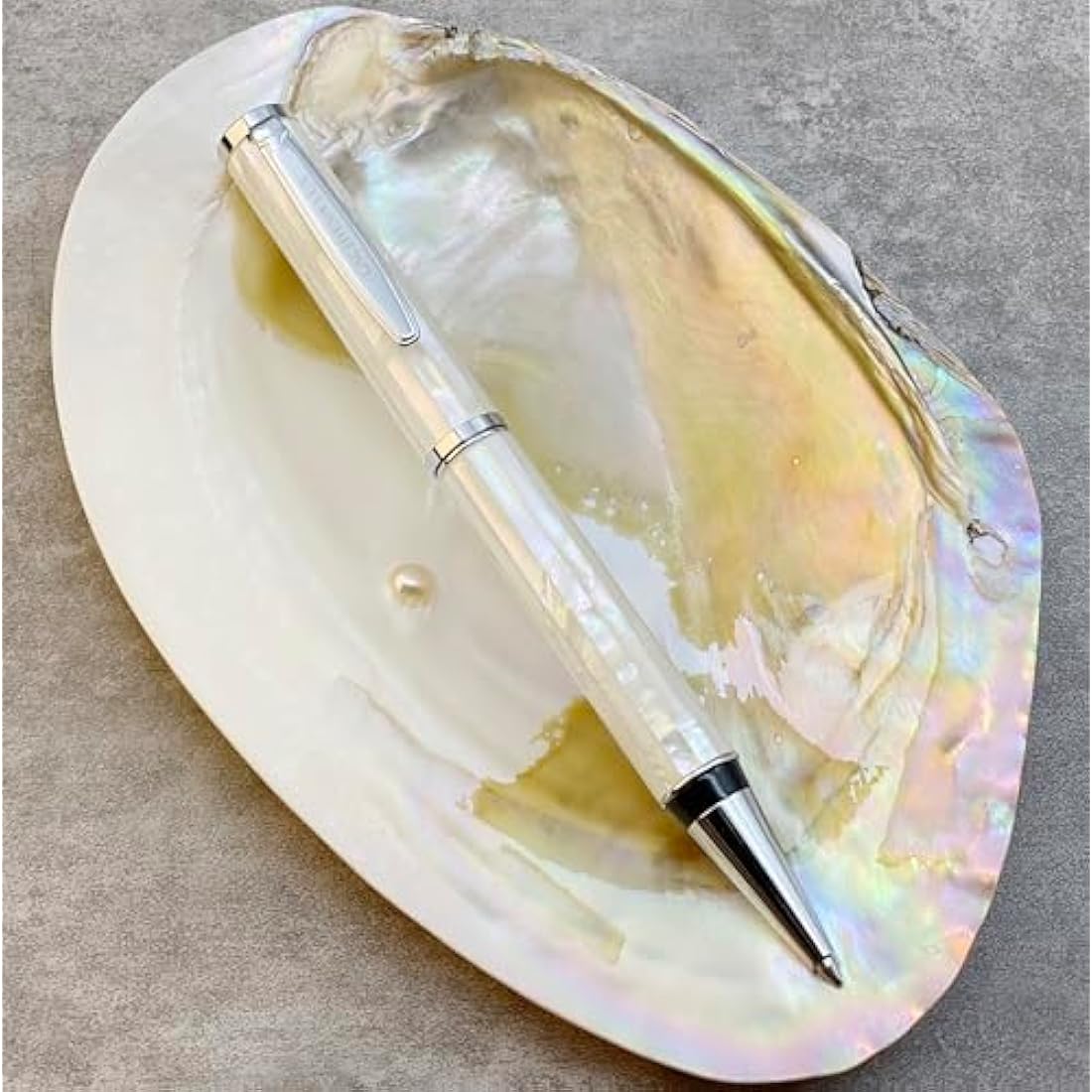 LACHIEVA Luxury Mother of Pearl Metal Ballpoint Pen with German-made P900M Refill, Best and Nice Gift for Writing, Men & Women (White Shell)