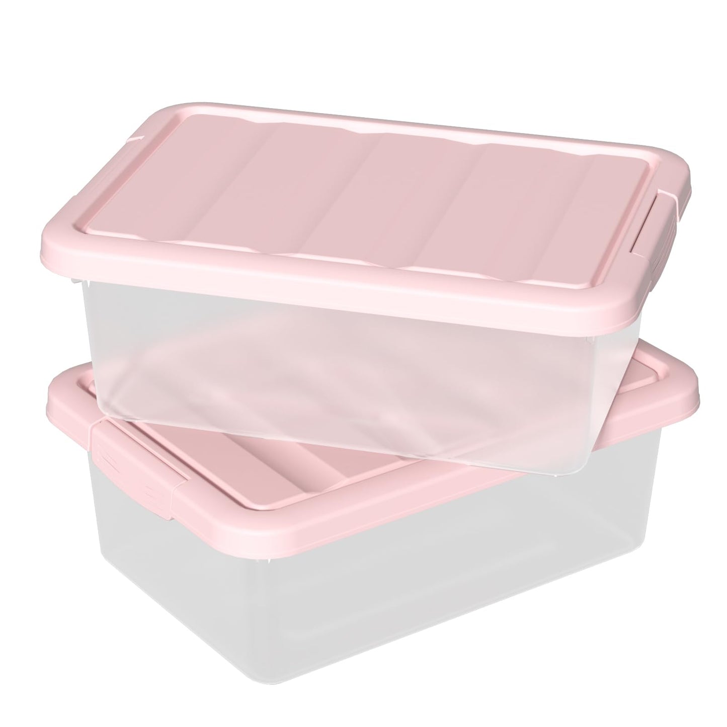 Yesdate 2 Pack 16 L Plastic Storage Boxes Clear Box & Pink Lid, Stackable Nestable Under Bed Boxes for Home, Office, Accessories