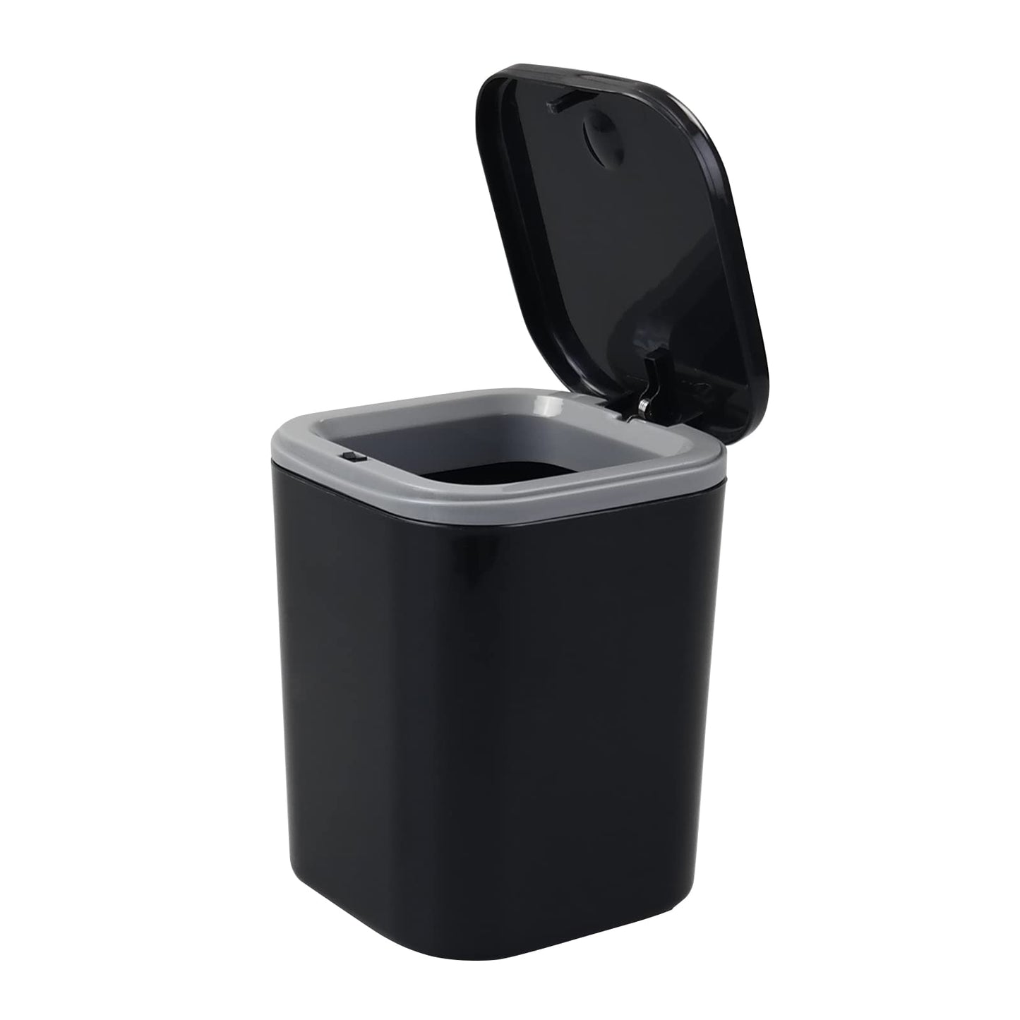 Bringer 2L Mini Trash Bin with Push Button Lid, 0.5 Gallon Plastic Desktop Trash Can with Lid, Black