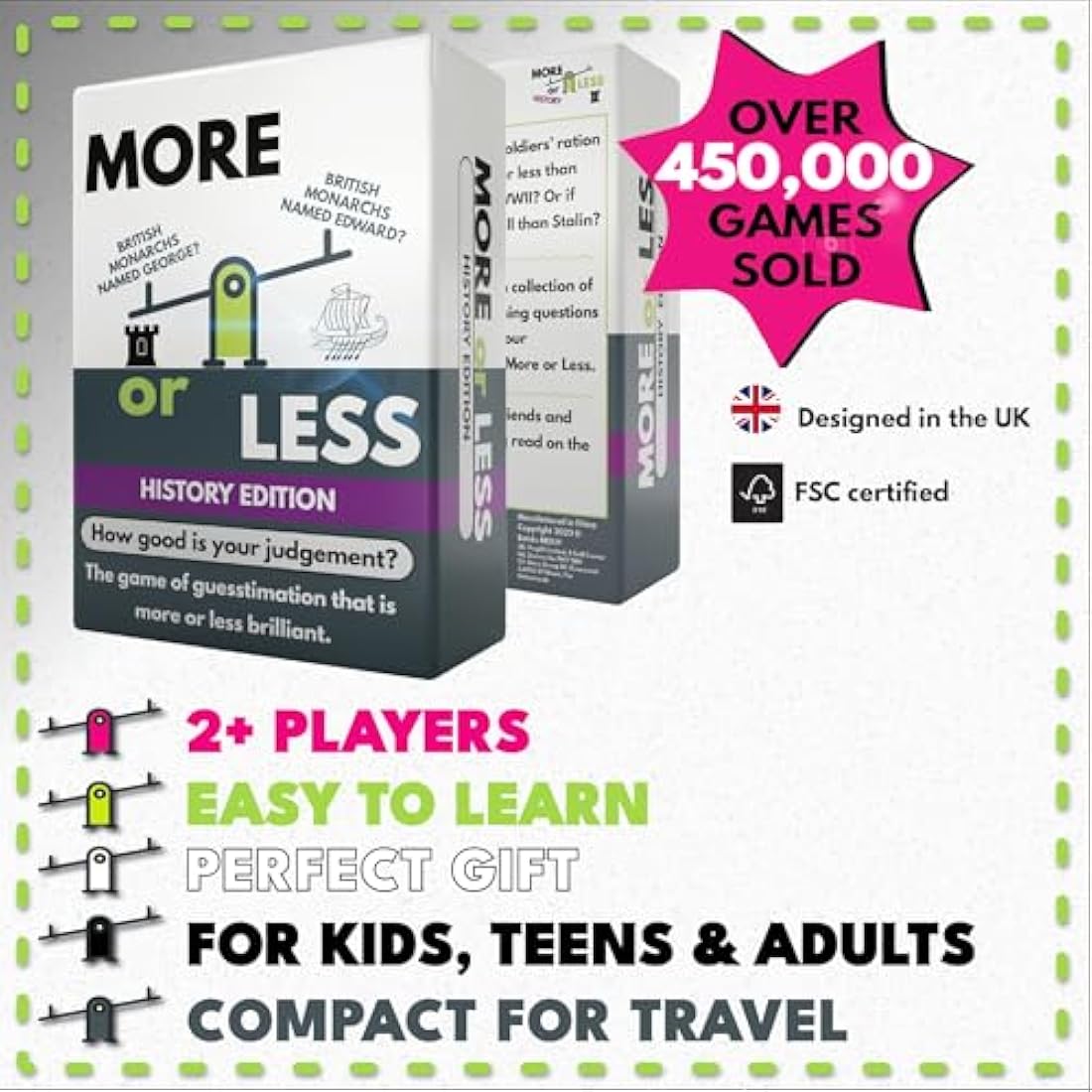 More or Less History Edition Card Game | 2 Players + | Travel & Pocket Card Game for Kids, Teens & Adults | Play Anywhere