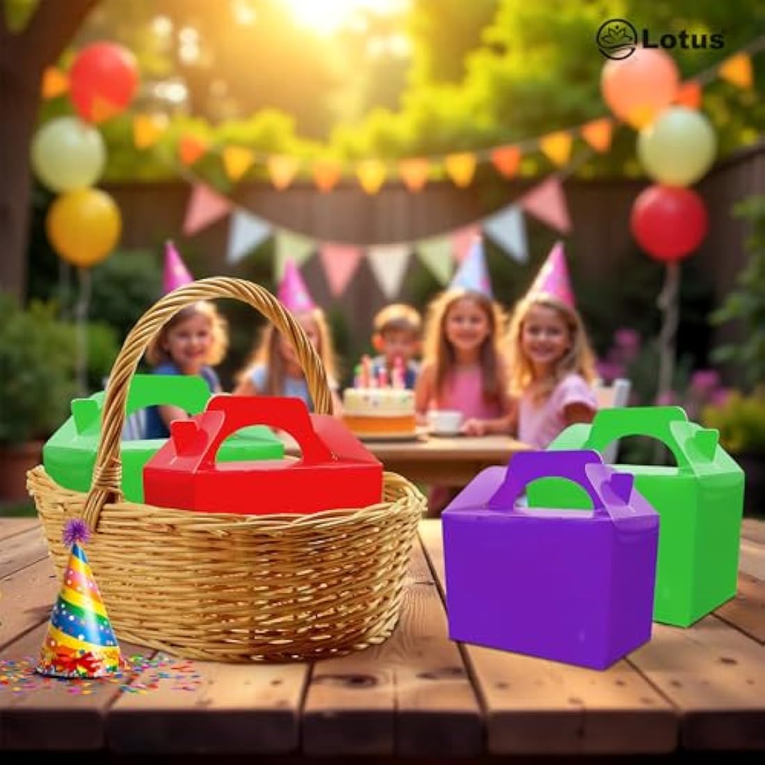 Lotus 50 x Children/Kids Plain Coloured Party Boxes Carry Food Meal Fun Picnic Birthday Wedding Favour/Baby Shower Party Halloween Trick or Treat Box Loot Bag (Neon Green)
