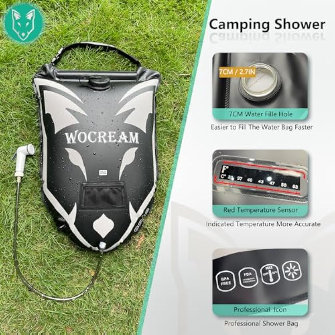 CyConncet Camping Shower Outdoor, 6.6 Gallons/25L Camping Shower Bag, TPU Shower Bag, Large Water Flow, Handheld Shower, Solar Shower, Portable Shower for Camping, Beach, Backpacking