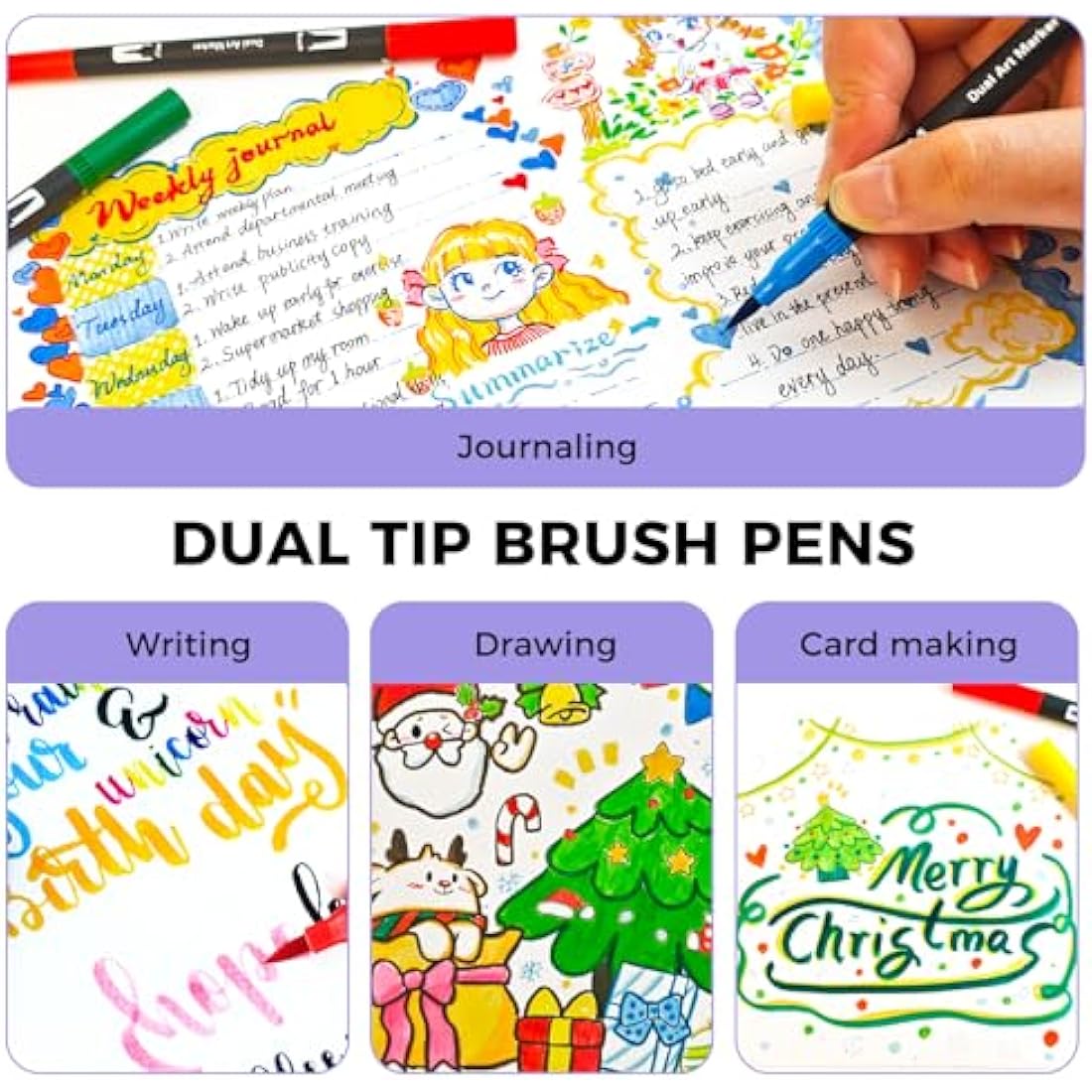 Artecho 24 Dual Tip Brush Pens，Colouring Pens brush pens for Adult，Colouring Books，Calligraphy，Drawing，Sketching, nylon tip for Artists，Beginners