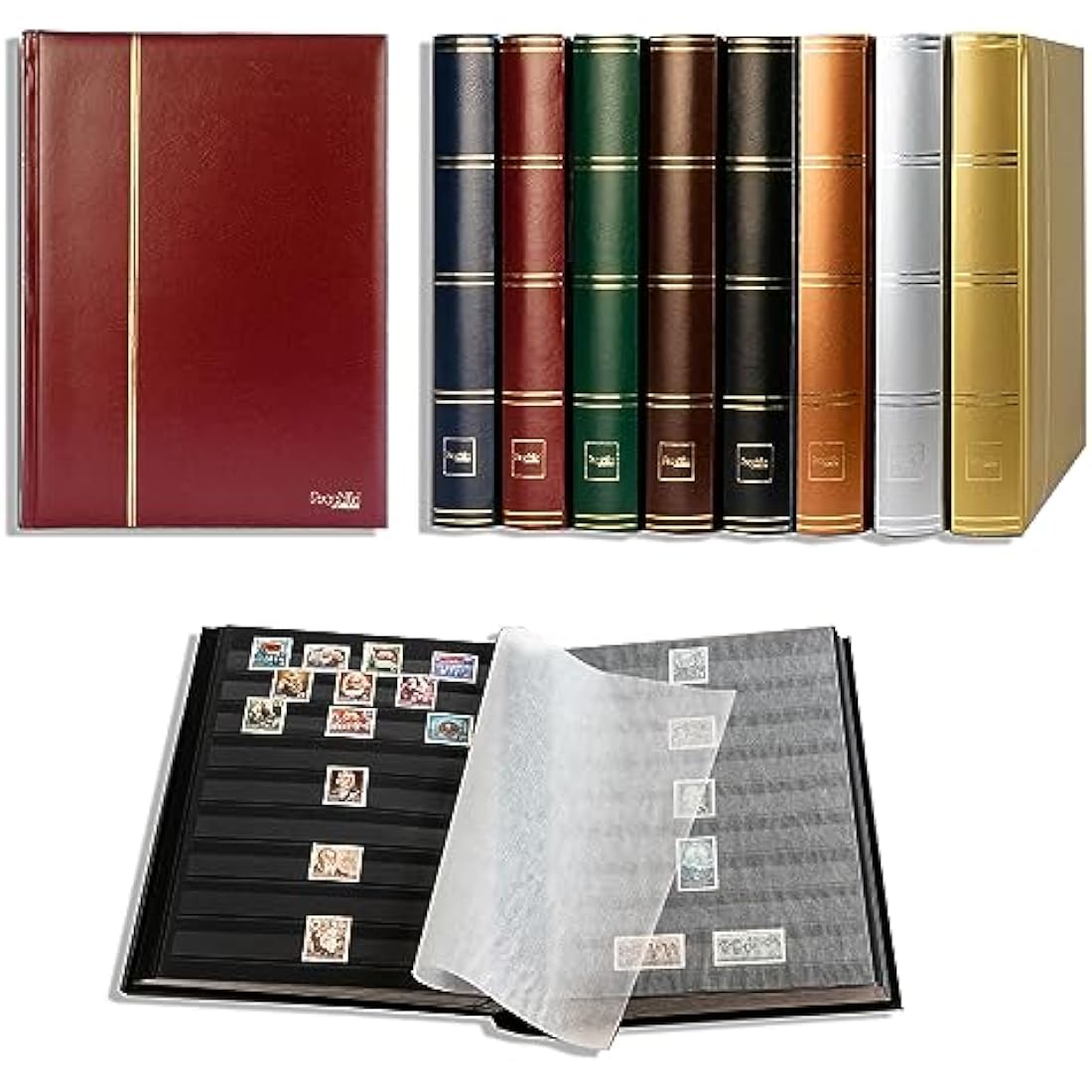 Prophila Lighthouse Stockbook stamp album (new) 60 black pages, bordeaux cover