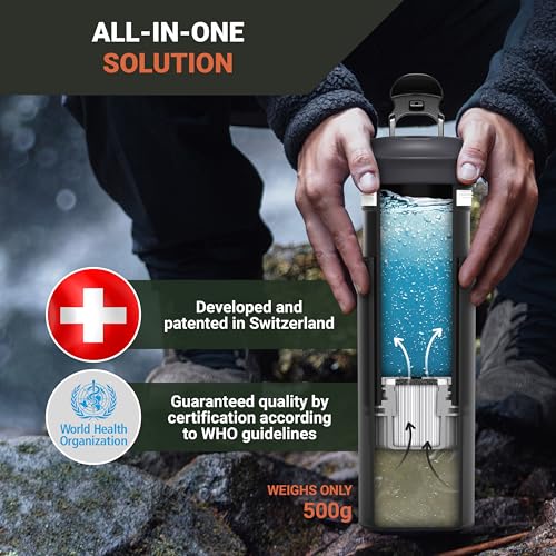 Bachgold® Professional Outdoor Water Filter Bottle XL [800 ml] with 2000 L Filter Capacity I Removes 99.99% of All Bacteria and Filters Viruses, Particles and Heavy Metals I Blackout and Crisis Proof