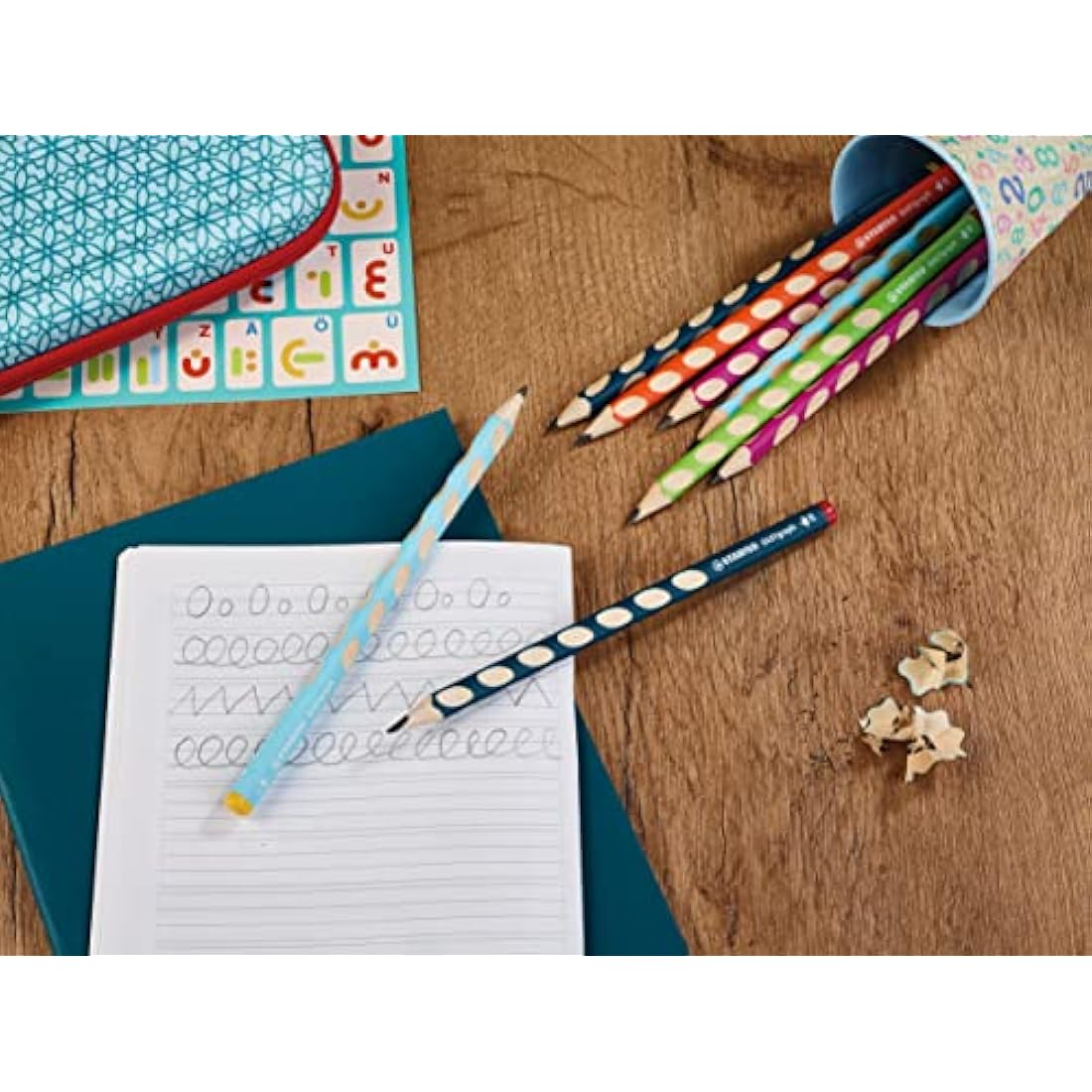 STABILO EASYgraph - Ergonomic Graphite Pencil - 8 x Left-Handed and 40 x Right-Handed - Classpack of 48 - Assorted Colours - Degree HB