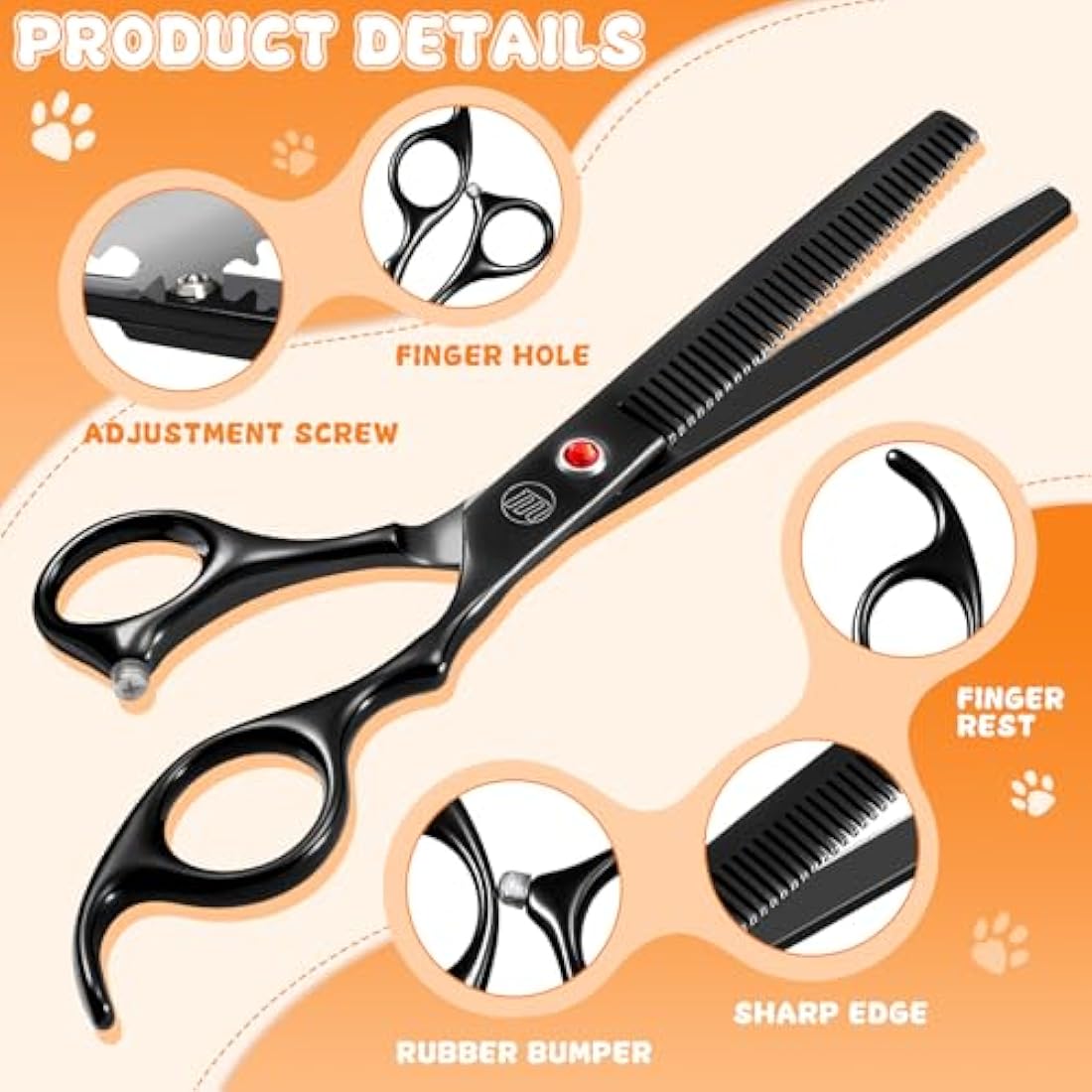 Moontay Dog Grooming Scissors Set Professional, 7 Inch Pet Grooming Scissors, 8 in 1 Straight, Curved, Thinning, Fishbone Scissors with Comb, Tension Adjuster, Cleaning Cloth and Storage Case, Black