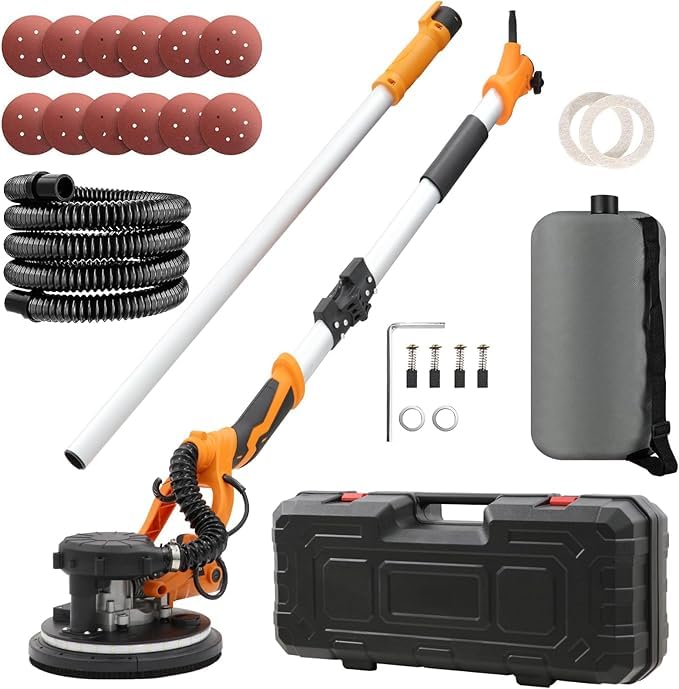 VELPAX Drywall Sander 1250W,11.5A Electric Drywall Sander with Vacuum,with 12 PCS Sanding Discs, 5 Variable Speed, Xtension Handle,LED Light,Variable